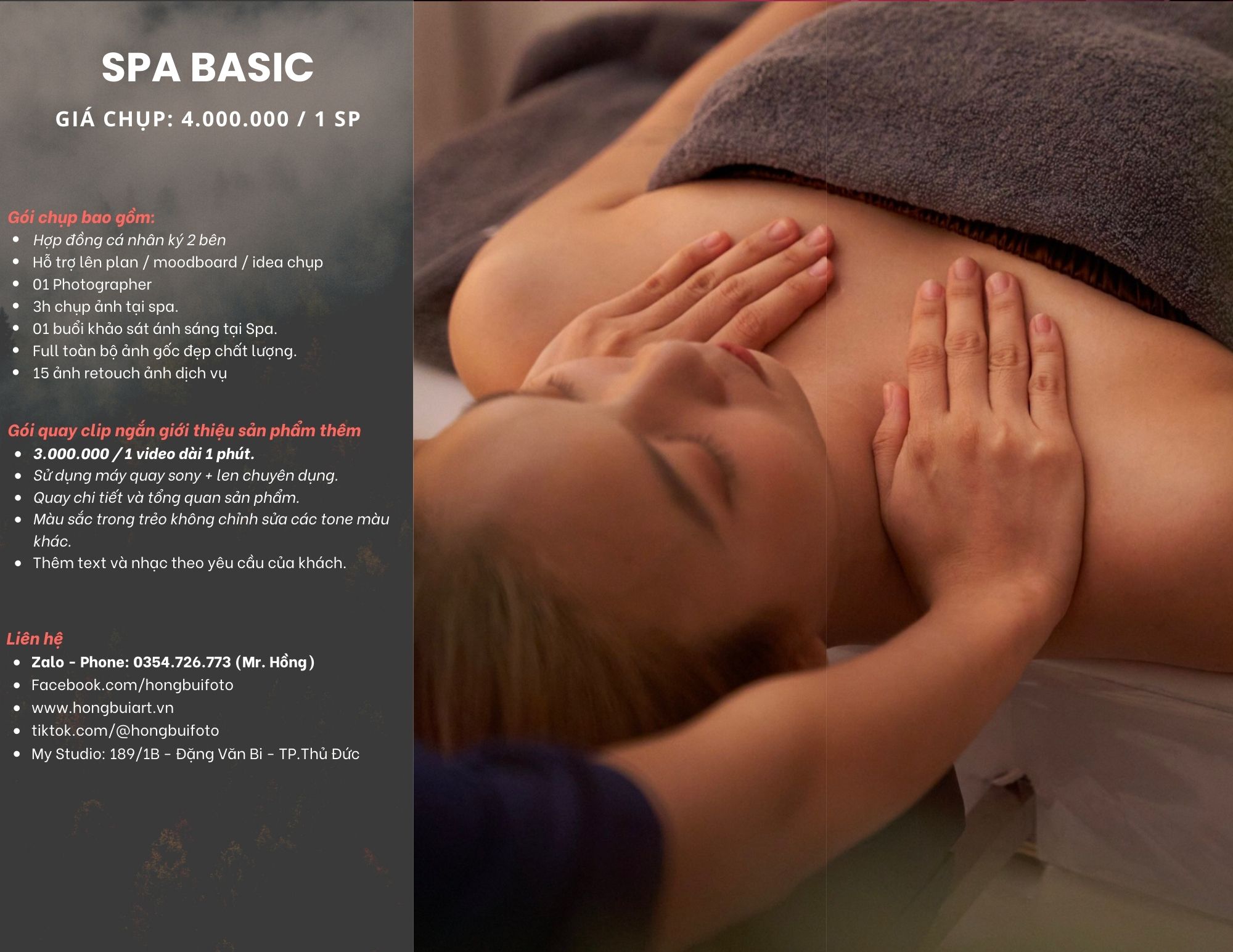 Bảng giá chụp gói Spa Cơ Bản