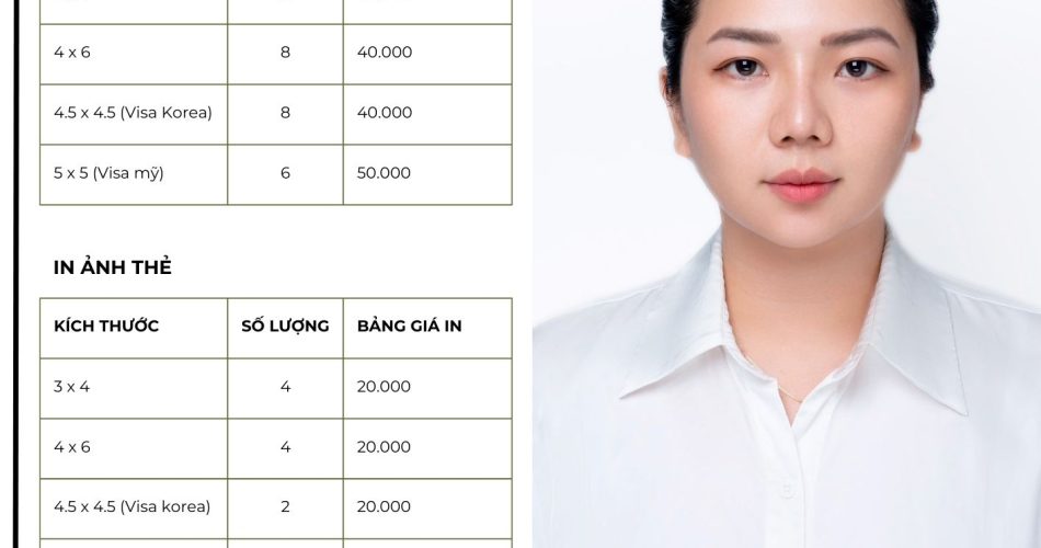 BẢNG GIÁ CHỤP ẢNH THẺ - VISA LẤY LIỀN